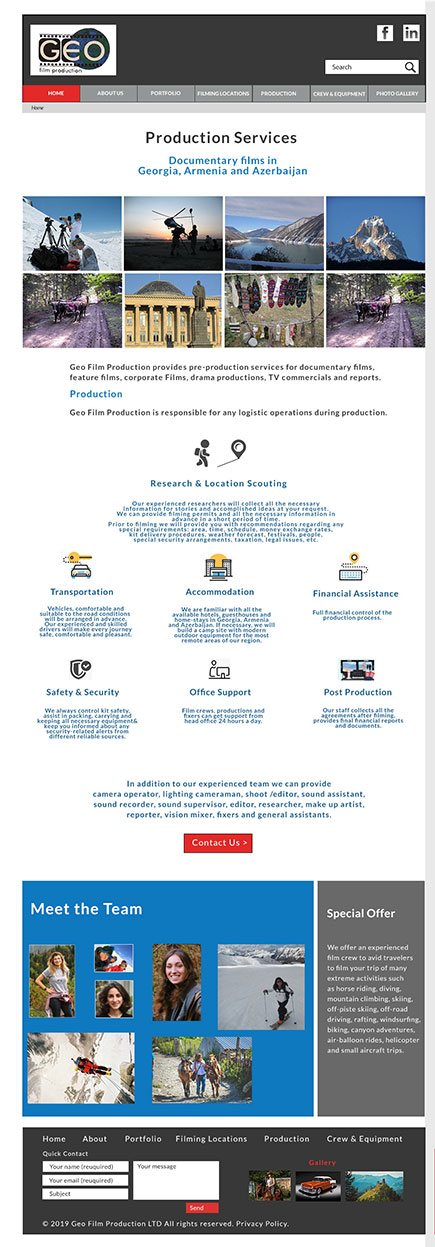 Geo Film Production content page mockup
