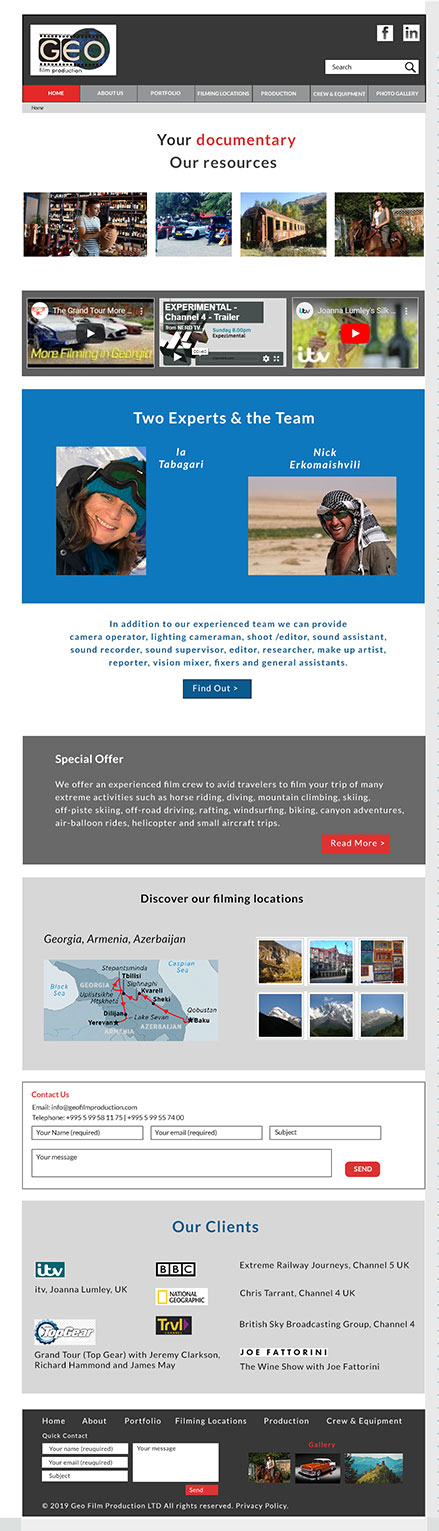 Geo Film Production home page mockup